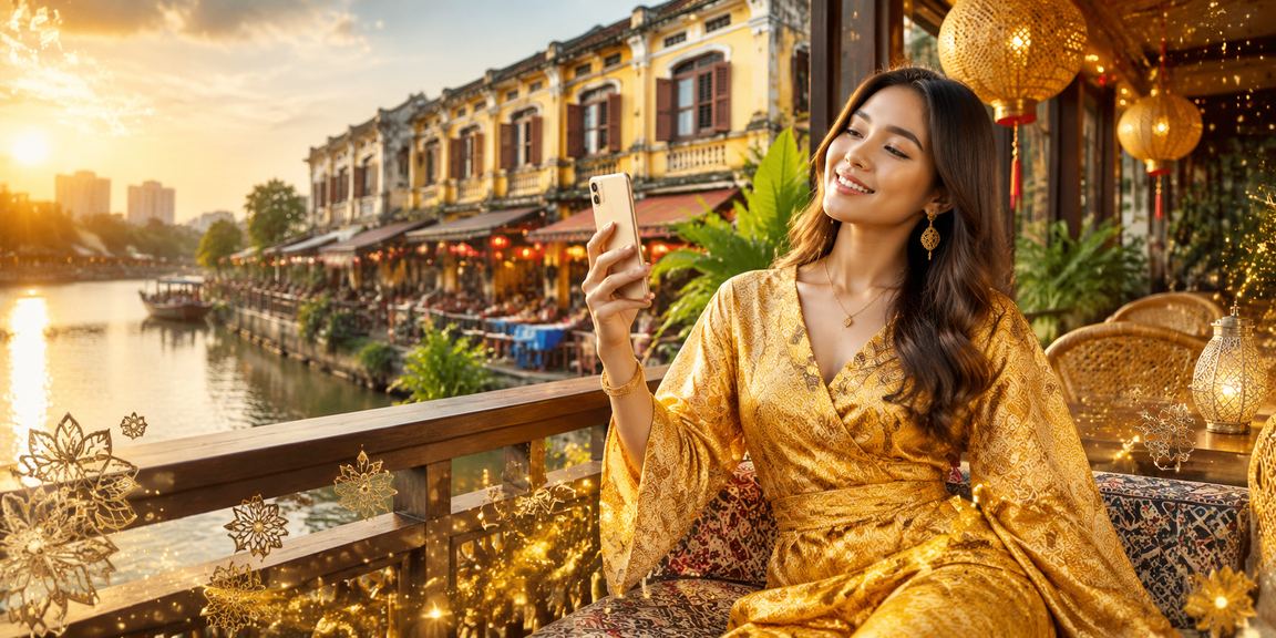 Pengguna Malaysia mengakses platform 11000 melalui telefon pintar di Ipoh